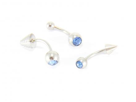 3-pack navelpiercing med blå sten