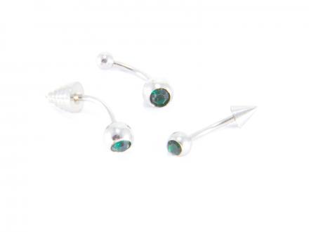 3-pack navelpiercing med smaragdgrön sten