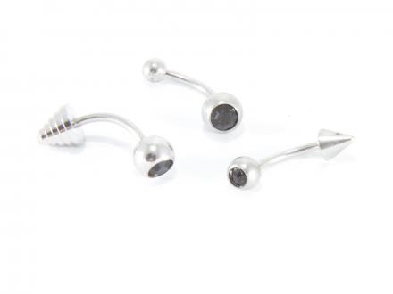 3-pack navelpiercing med svart sten