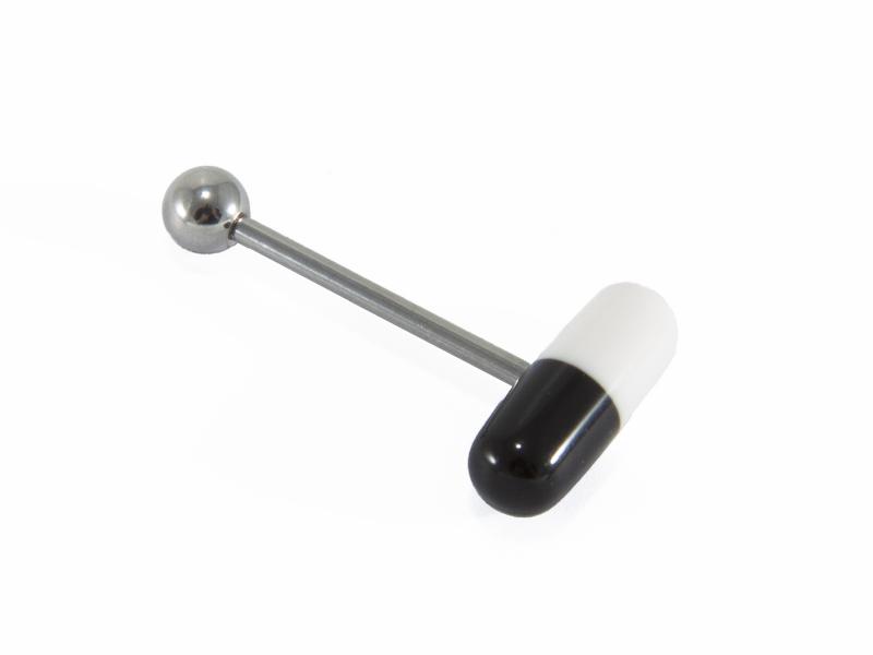 Tungpiercing med svart/vitt piller