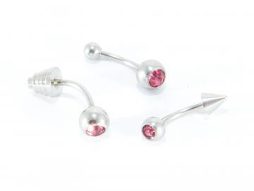 3-pack navelpiercing med rosa sten