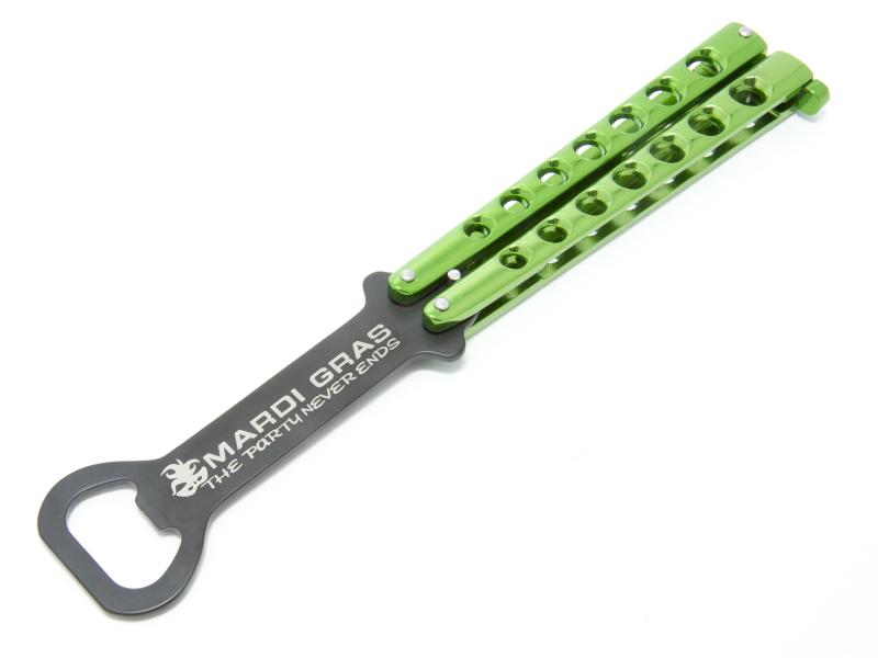 Butterfly (balisong) flasköppnare - Mardi Gras