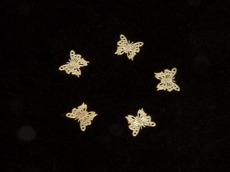 Nageldekorationer, Fjärilar guldfärgade - 10st
