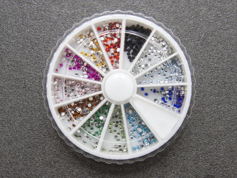 Rhinestones, nageldekorationer - 1,5mm - 12 färger