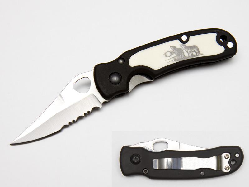 Smidig fällkniv med vargmotiv - 15 cm