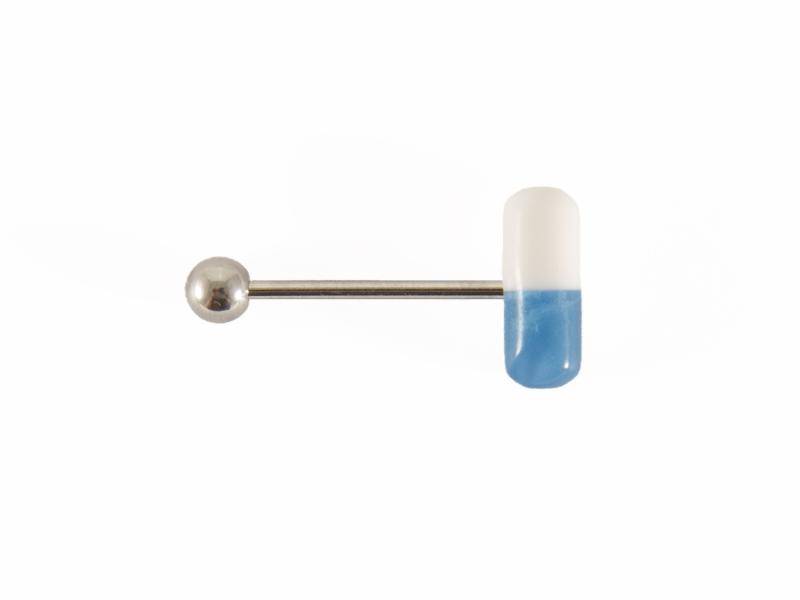 Tungpiercing med blå/vitt piller