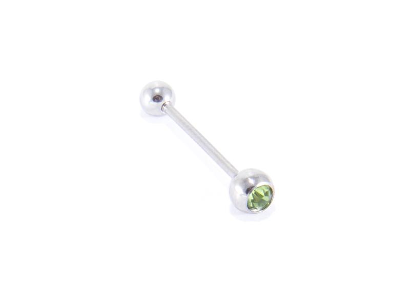 Tungpiercing med ljusgrön sten