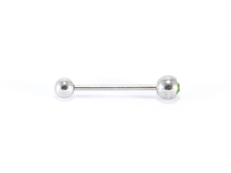 Tungpiercing med ljusgrön sten