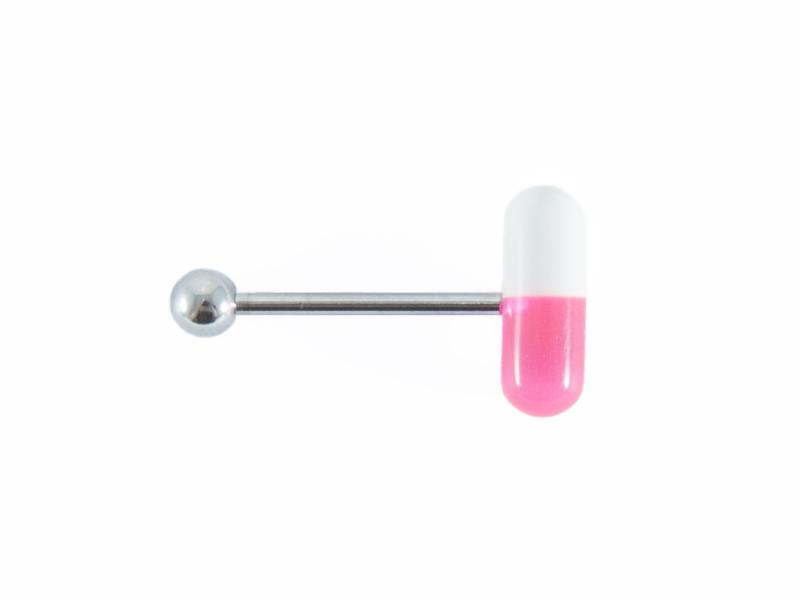 Tungpiercing med rosa/vitt piller